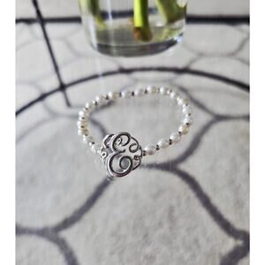 Bansri Pearl Silver Initial E Bracelet New
